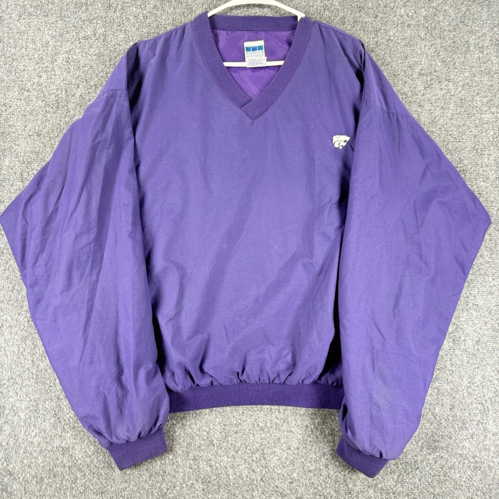 VTG GTM Sportswear Kansas State Wildcats Windshirt Mens XL Purple Nylon Pullover